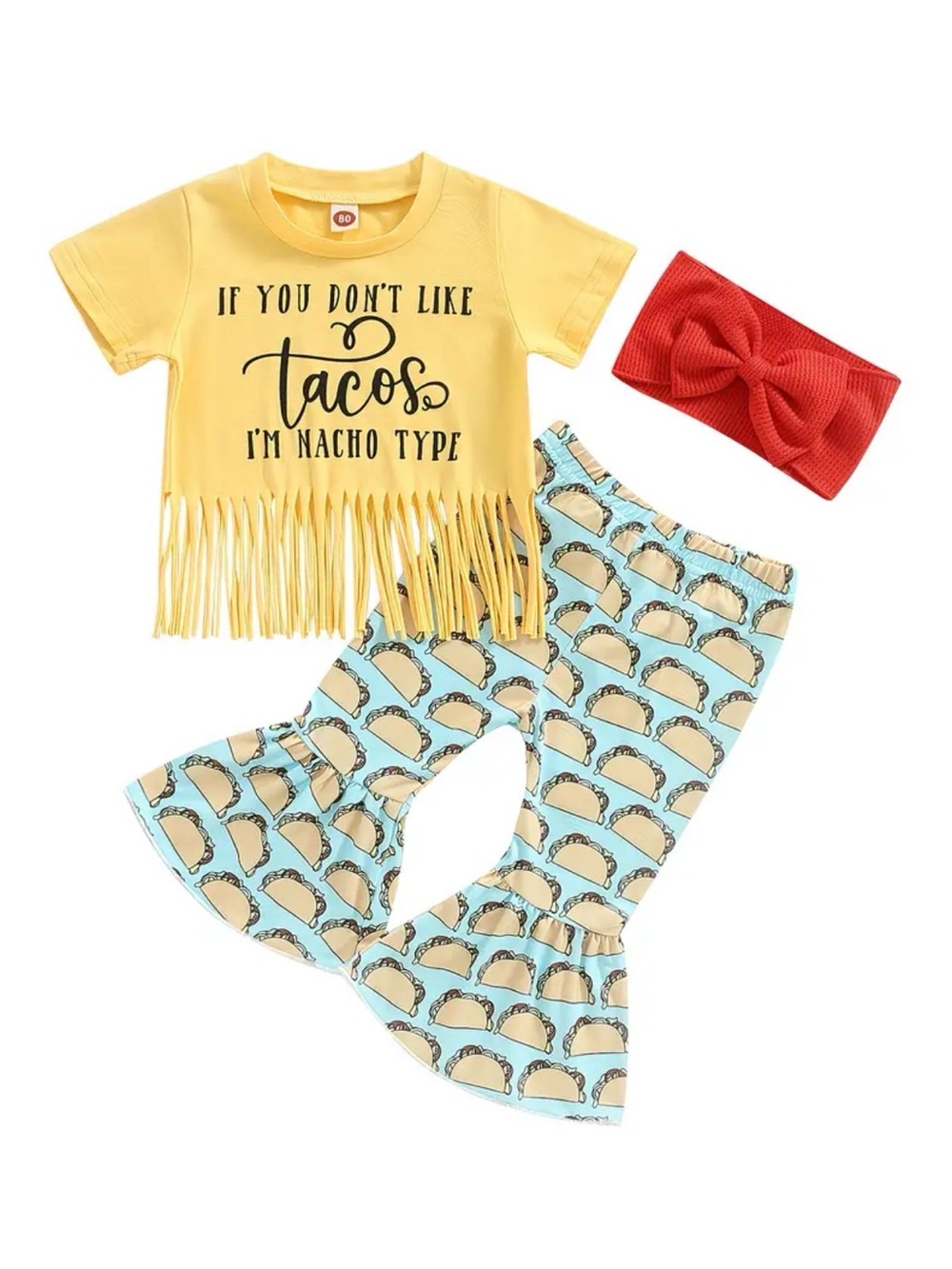 Yellow Fringe Tacos Kids Matching Set with Red Headband